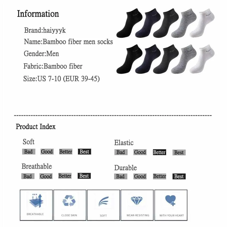 10 Pairs / Pack Men's High Quality Breathable Anti-Bacterial  Ankle Socks