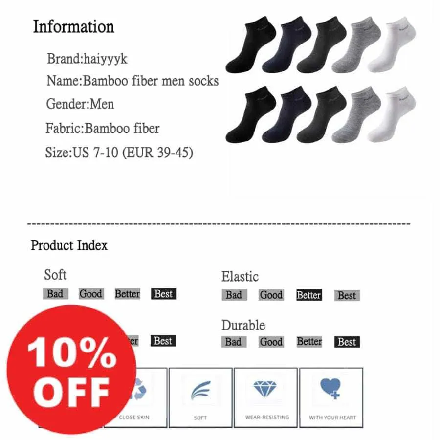 10 Pairs / Pack Men's High Quality Breathable Anti-Bacterial  Ankle Socks