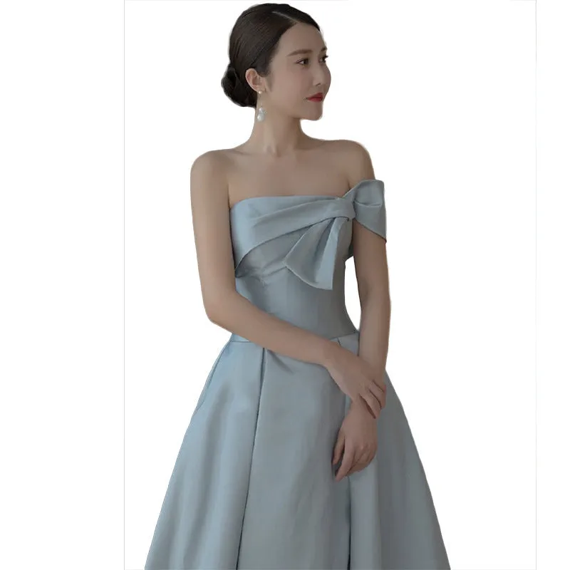 2022 New Design French Style Off Shoulder Asymmetrical Satin Celebrity Banquet Evening Dress