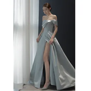 2022 New Design French Style Off Shoulder Asymmetrical Satin Celebrity Banquet Evening Dress