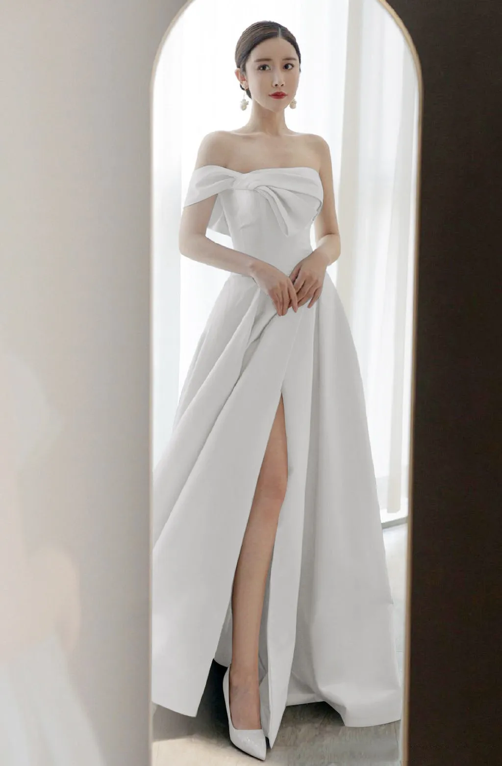 2022 New Design French Style Off Shoulder Asymmetrical Satin Celebrity Banquet Evening Dress