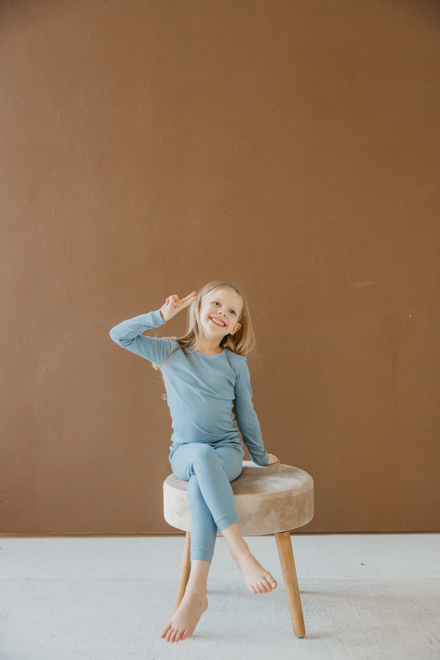2pc Rib Knit Long Sleeve Pajama Set - Atlantic