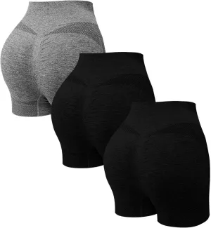 3 Packs Gym Shorts Women High Waisted Scrunch Butt Lifting Seamless Athletic Shorts Tummy Control Yoga Biker Short