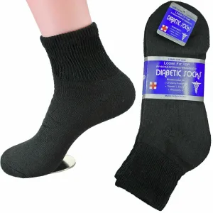 3 Pair Ankle Quarter Crew Diabetic Socks Men's Women's Unisex Size 9-11 Black
