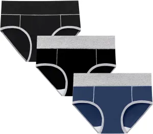 3 PCS Briefs for Women Cotton Seamless Patchwork Underwear High Waist Breathable Full Coverage Plus Size Panties