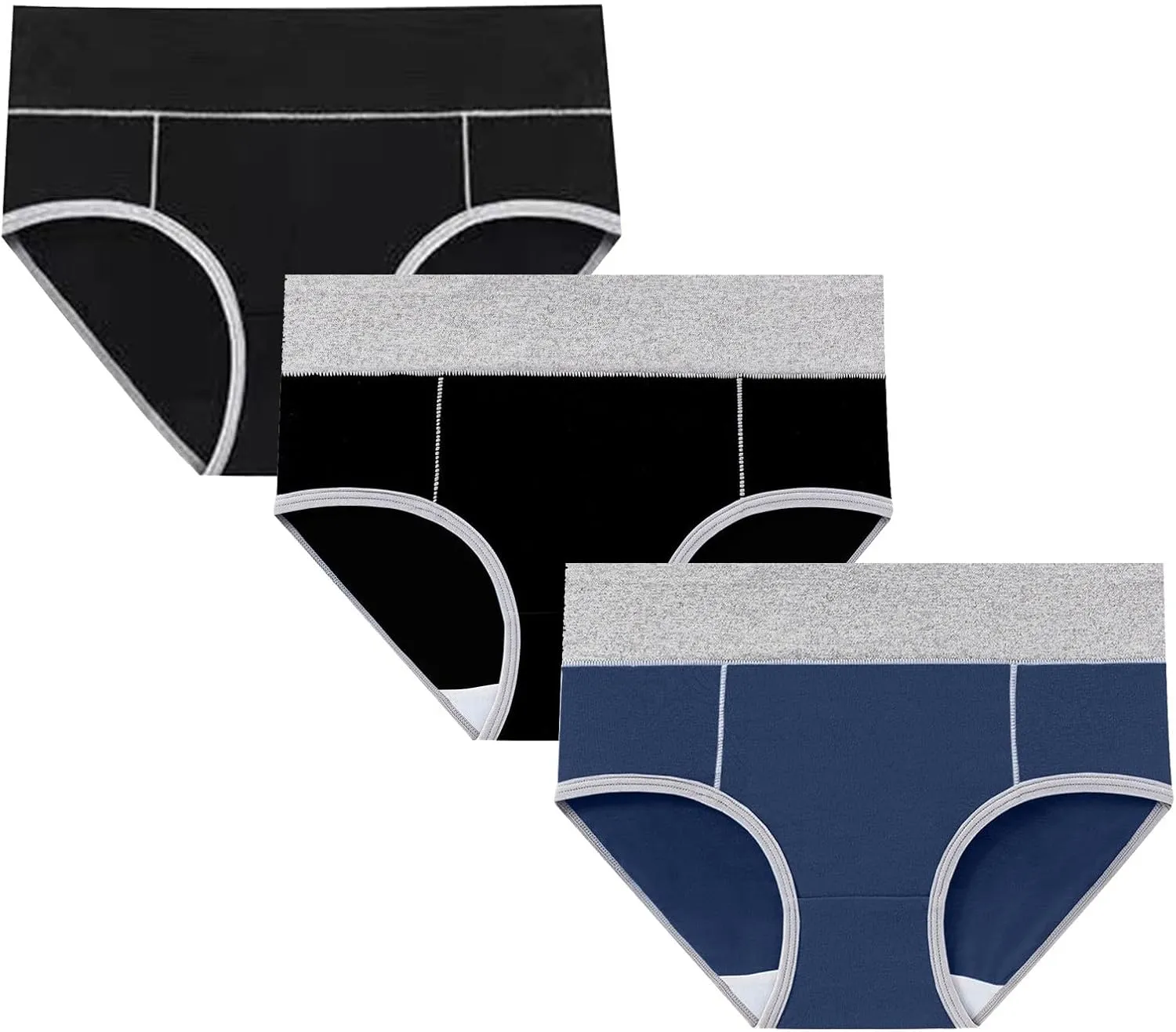 3 PCS Briefs for Women Cotton Seamless Patchwork Underwear High Waist Breathable Full Coverage Plus Size Panties