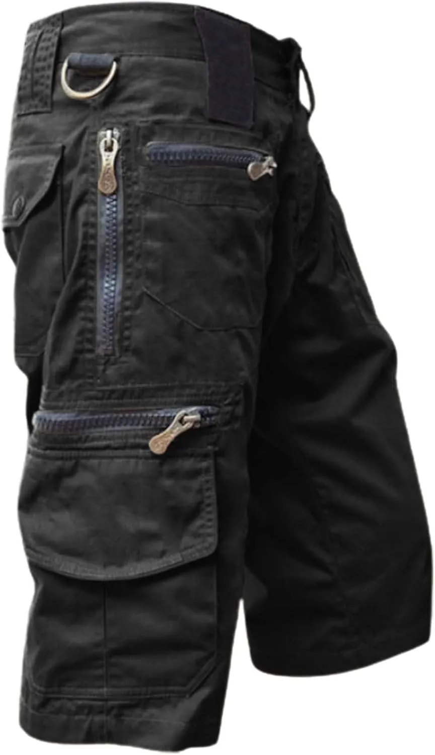 3/4 Relaxed Fit Cargo Shorts for Men Zipper Pockets Cotton Twill Work Shorts Outdoor Quick Dry Stretch Hiking Pants