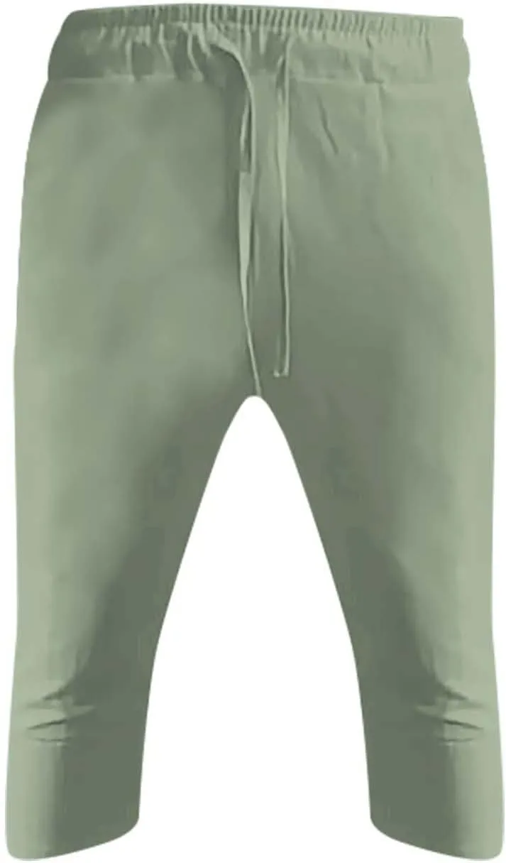 3/4 Summer Wide Leg Linen Capri Pants for Men Loose Fit Elastic Waist Drawstring Baggy Beach Yoga Harem Long Shorts