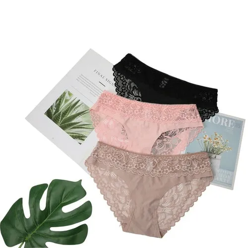 3pcs Lace Underwear Panties For Women's Panties Set Sexy Intimate