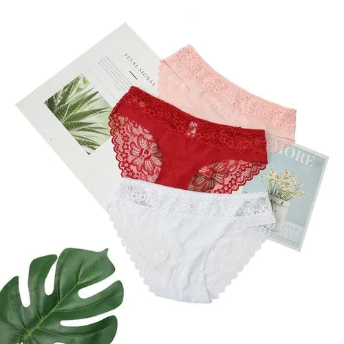 3pcs Lace Underwear Panties For Women's Panties Set Sexy Intimate