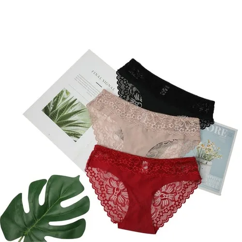 3pcs Lace Underwear Panties For Women's Panties Set Sexy Intimate