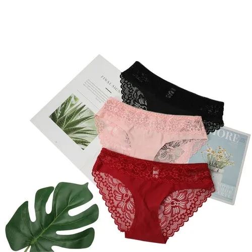 3pcs Lace Underwear Panties For Women's Panties Set Sexy Intimate