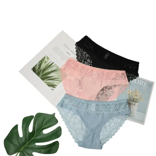 3pcs Lace Underwear Panties For Women's Panties Set Sexy Intimate