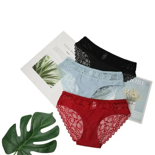 3pcs Lace Underwear Panties For Women's Panties Set Sexy Intimate