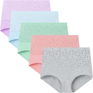 5Pack Panties for Womens Plus Size High Waist Cotton Briefs Underwear Seamless and Breathable Soft Comfy Underpant