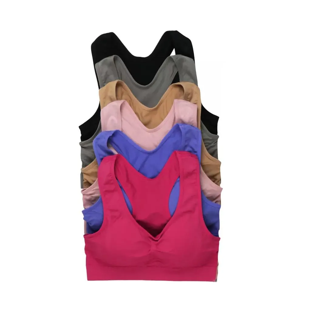 6-Pack: Women's Supportive Padded Racerback Sports Bras