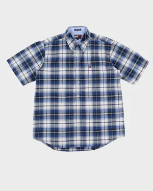 90s Tommy Hilfiger Blue Check Patterned Short-Sleeve Shirt - L
