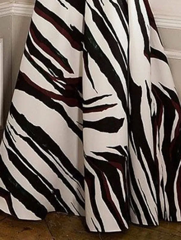 A-line High Waisted Contrast Color Split-Joint Zebra-Stripe Long Skirts Skirts
