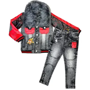 Acid Kids Premium Denim Set - Grey/Red