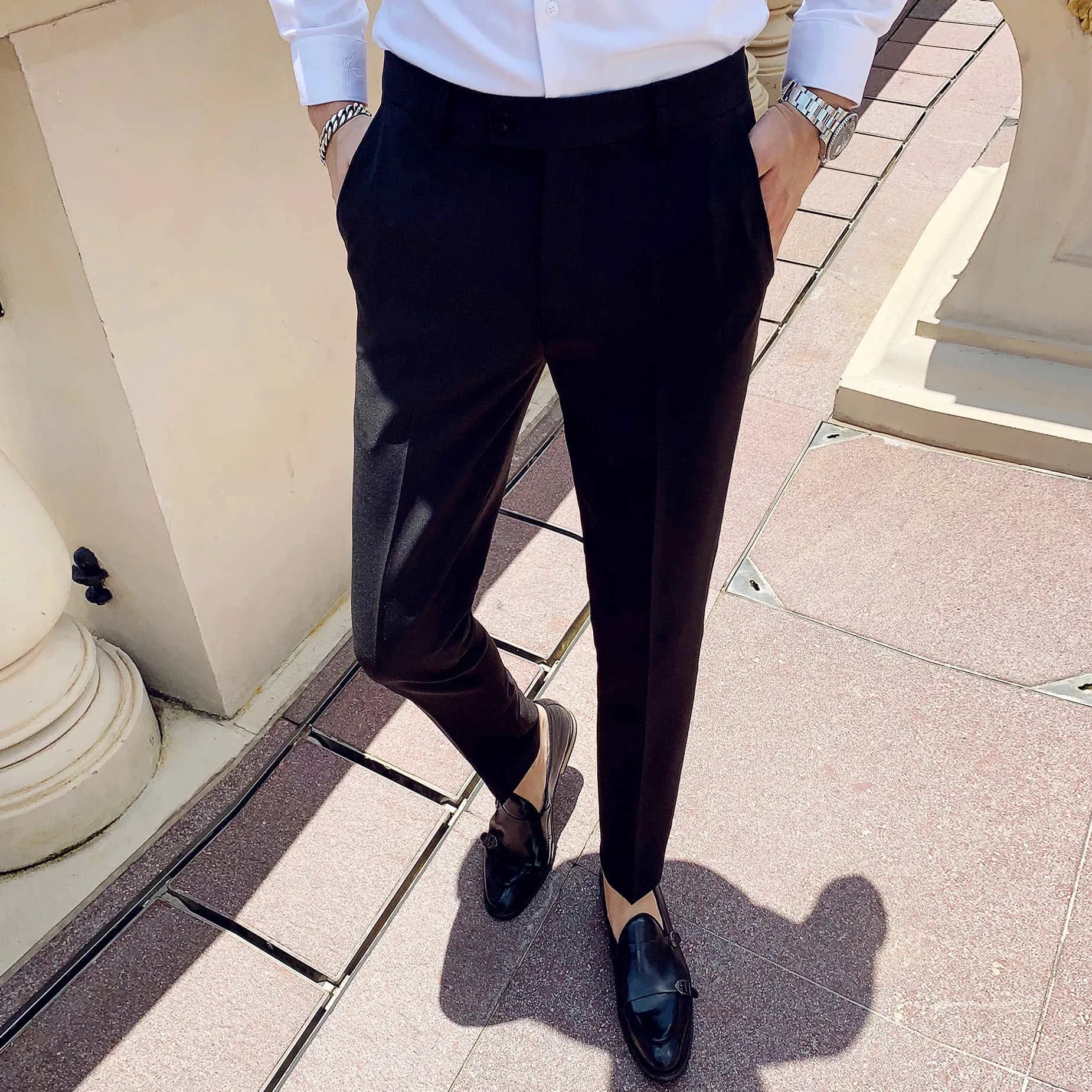 Aidase Men's Social Trousers Masculina Suit Trousers Man Formal Pants Spring Men Dress Pants Slim Fit Black White Pantalones Hombre