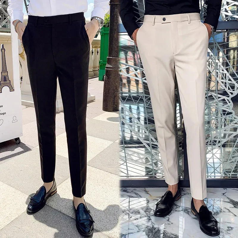 Aidase Men's Social Trousers Masculina Suit Trousers Man Formal Pants Spring Men Dress Pants Slim Fit Black White Pantalones Hombre