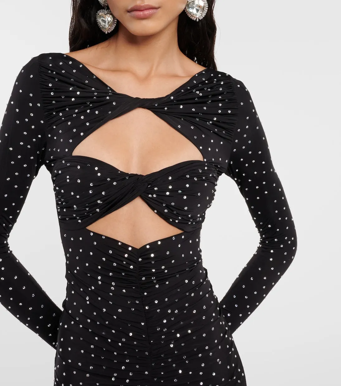 Alex Perry Crystal Cutout Jersey Midi Dress, Black