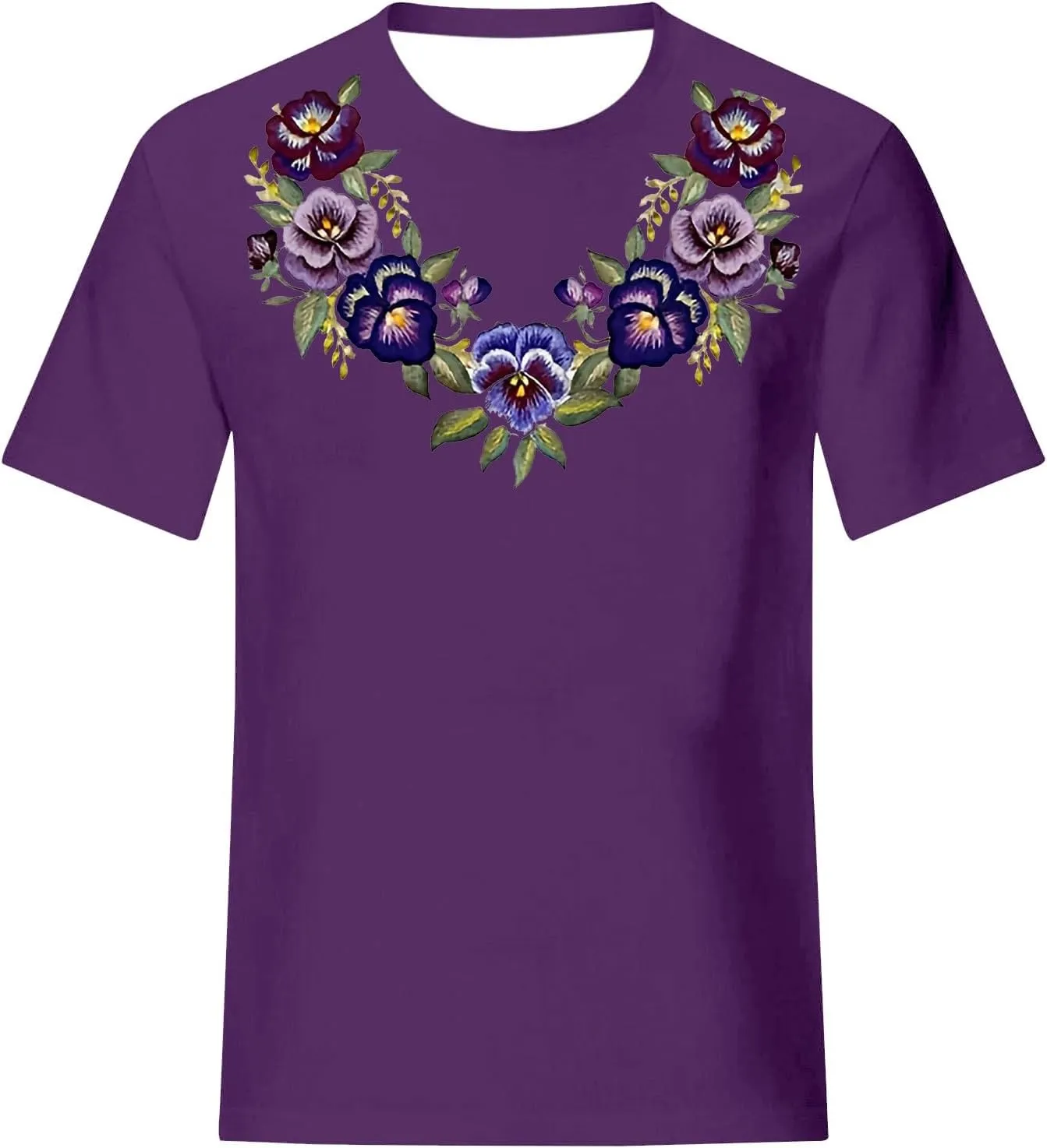 Alzheimers Awareness Shirts Women Crewneck Floral Print Graphic Tee Casual Summer Tops Short Sleeve Loose Comfy T Shirts