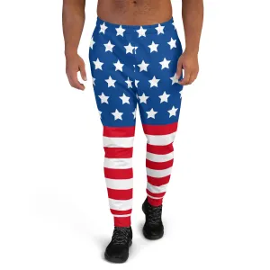 American Flag Print Men's Joggers, Classic Patriotic US Style American Flag Sweat Pants For Men - Made in USA/EU/MX