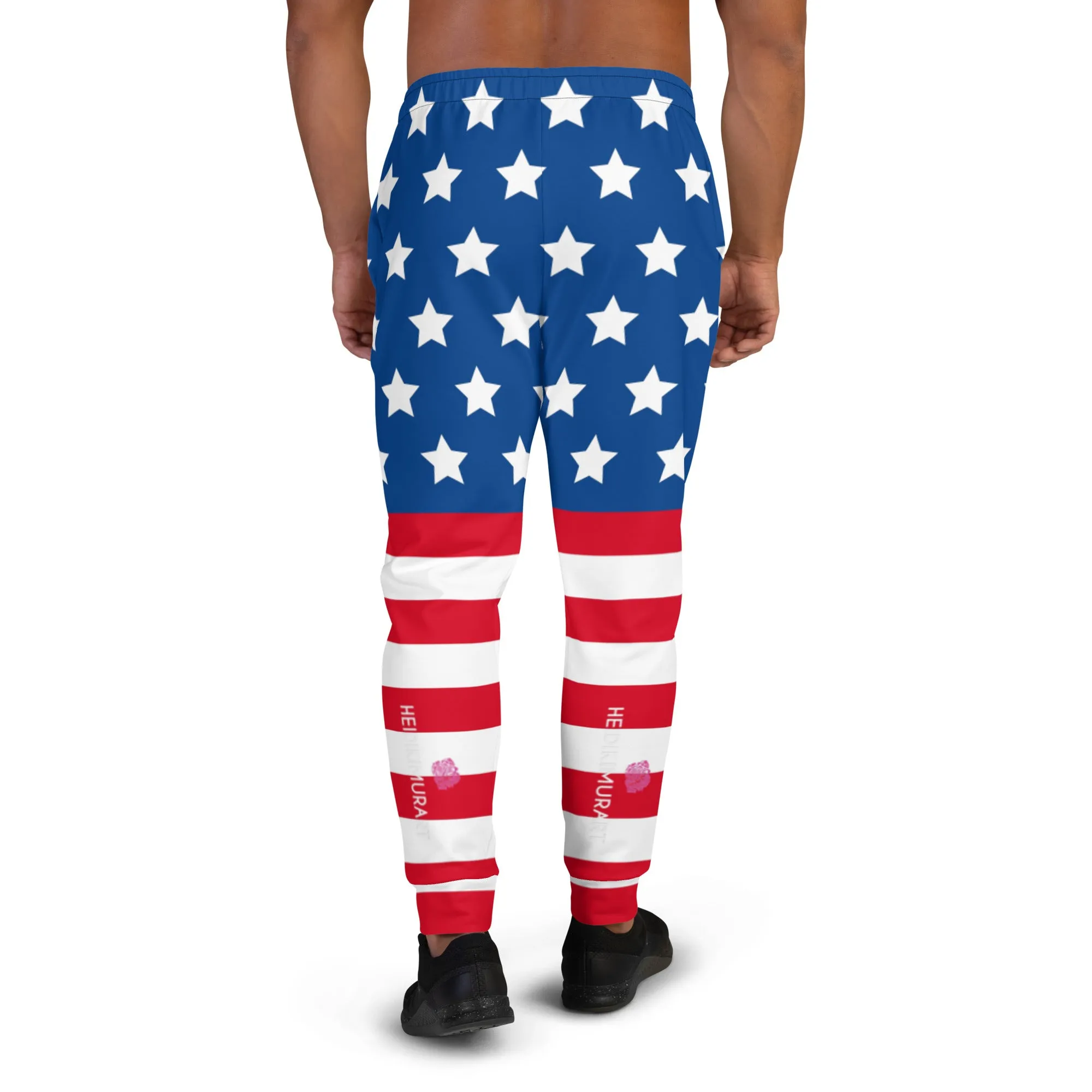 American Flag Print Men's Joggers, Classic Patriotic US Style American Flag Sweat Pants For Men - Made in USA/EU/MX