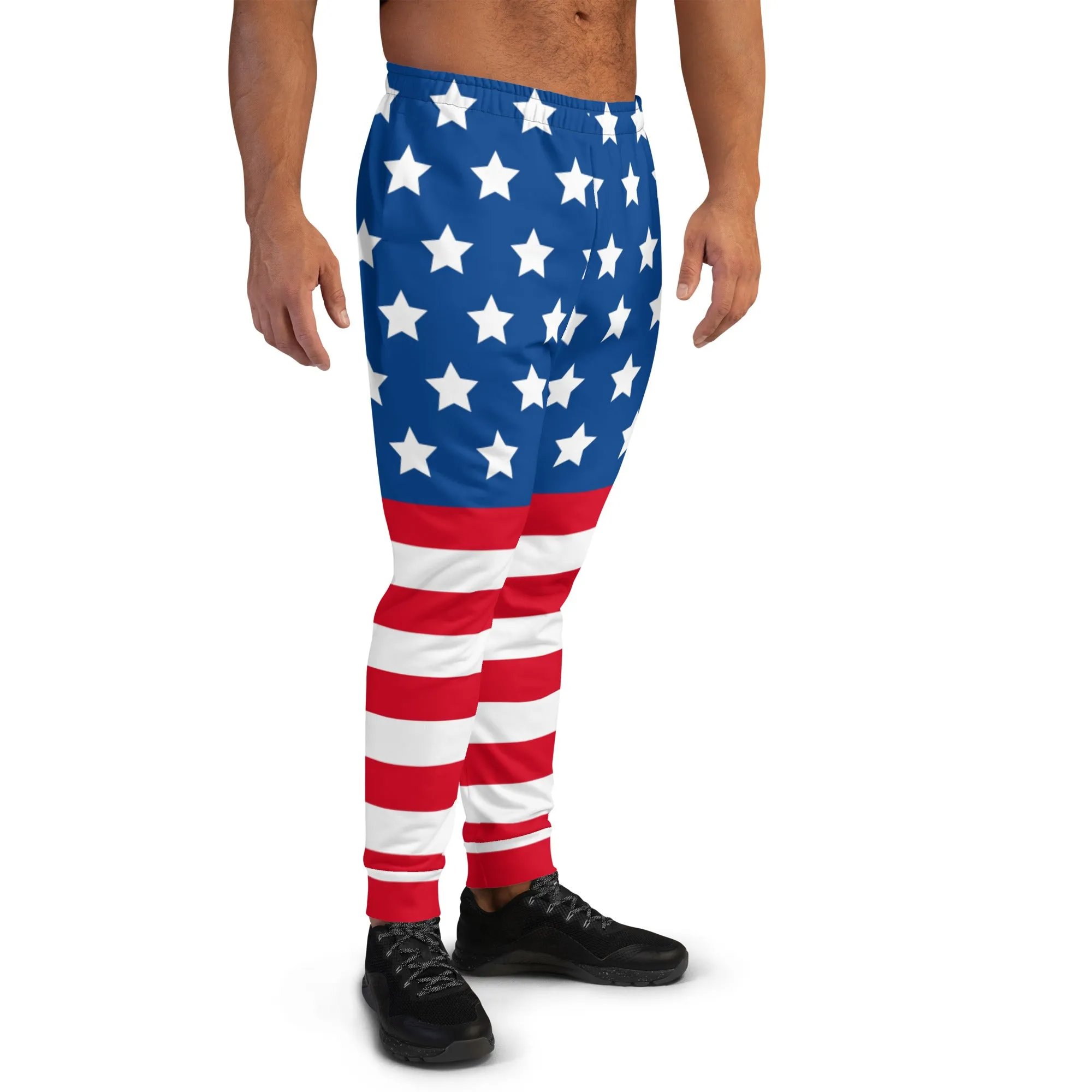 American Flag Print Men's Joggers, Classic Patriotic US Style American Flag Sweat Pants For Men - Made in USA/EU/MX