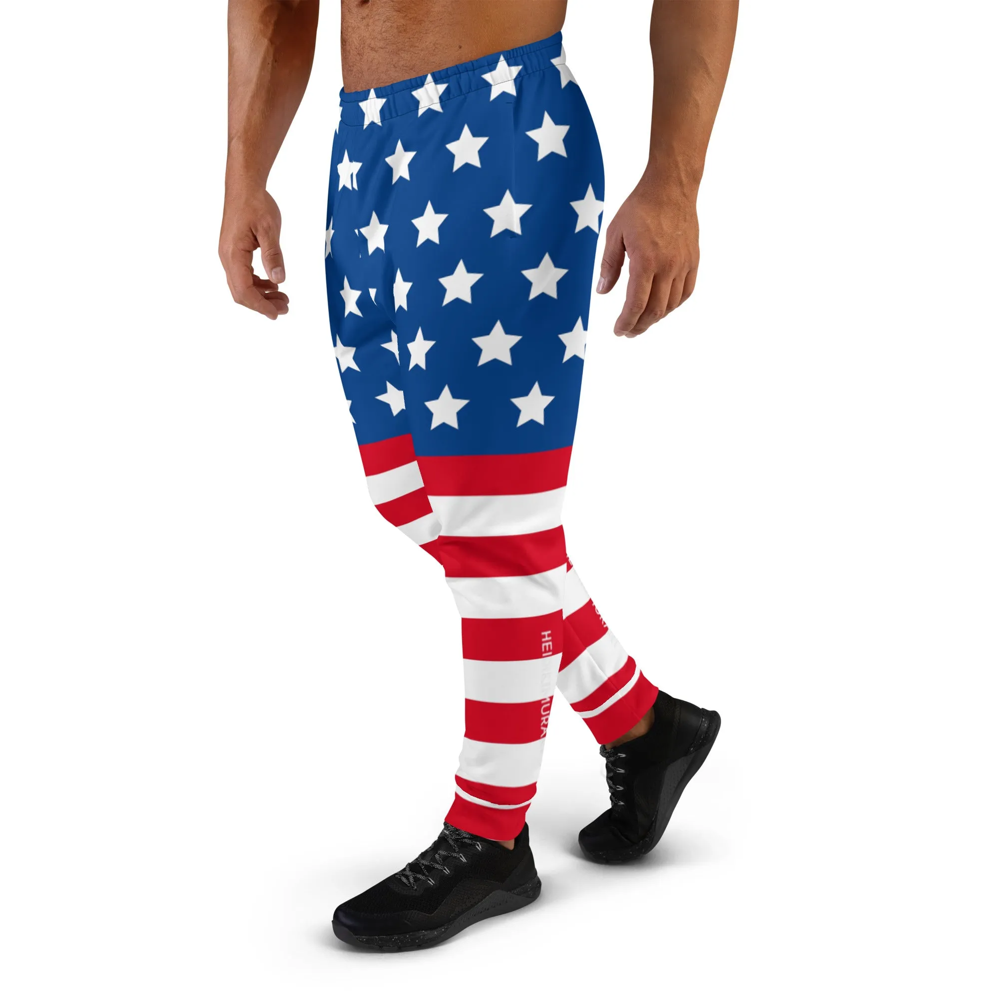 American Flag Print Men's Joggers, Classic Patriotic US Style American Flag Sweat Pants For Men - Made in USA/EU/MX