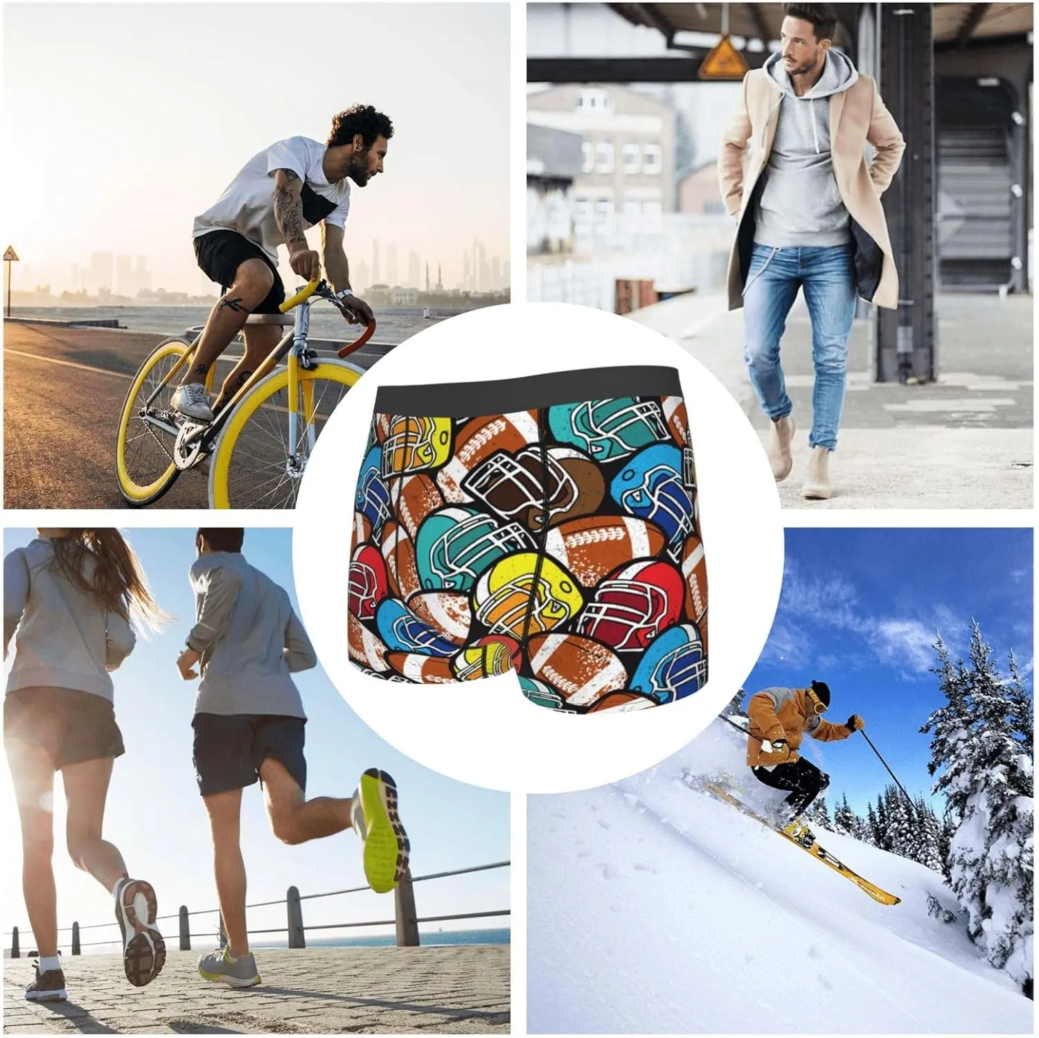 American Football Print Boxer Briefs For Men Breathable Underwear-