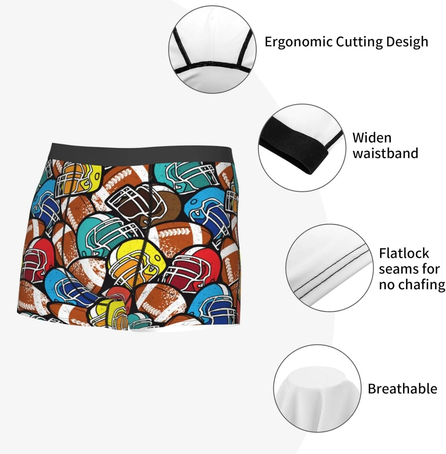 American Football Print Boxer Briefs For Men Breathable Underwear-