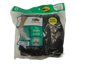 Ankle Socks Men's 6pk. Black Size 12-16 Fruit Of The Loom