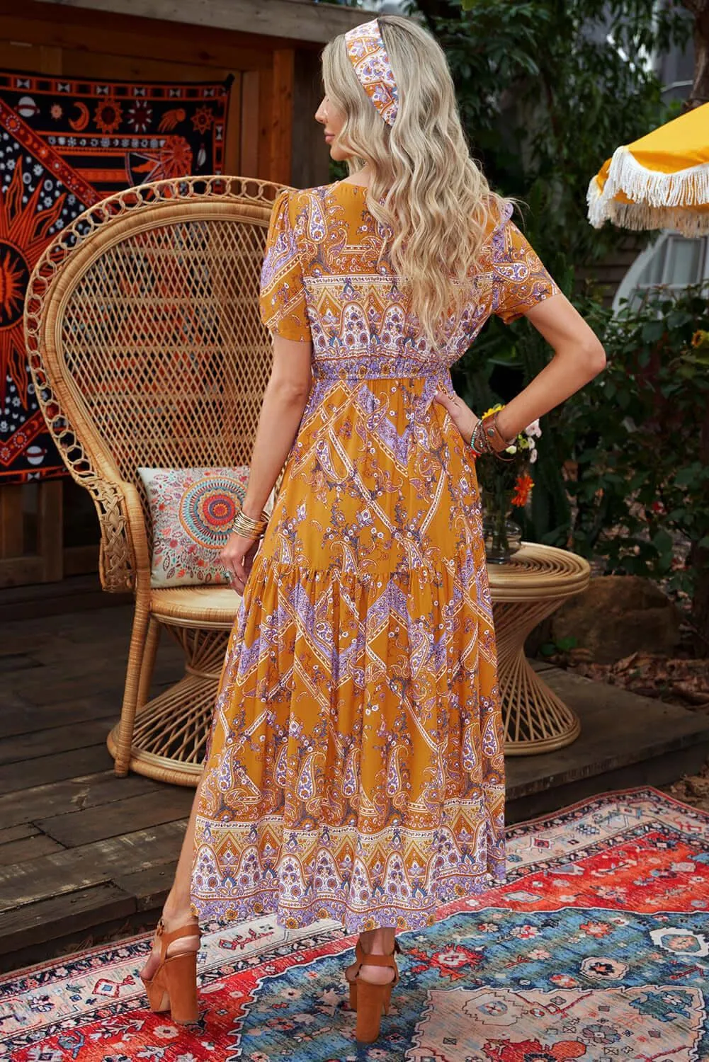 Aphrodite V Neck Orange Maxi Dress