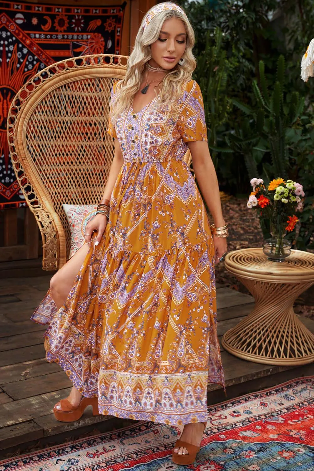 Aphrodite V Neck Orange Maxi Dress