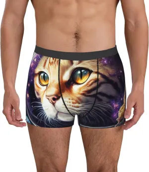 Astronaut Cat Print Boxer Briefs For Men Breathable Underwear-