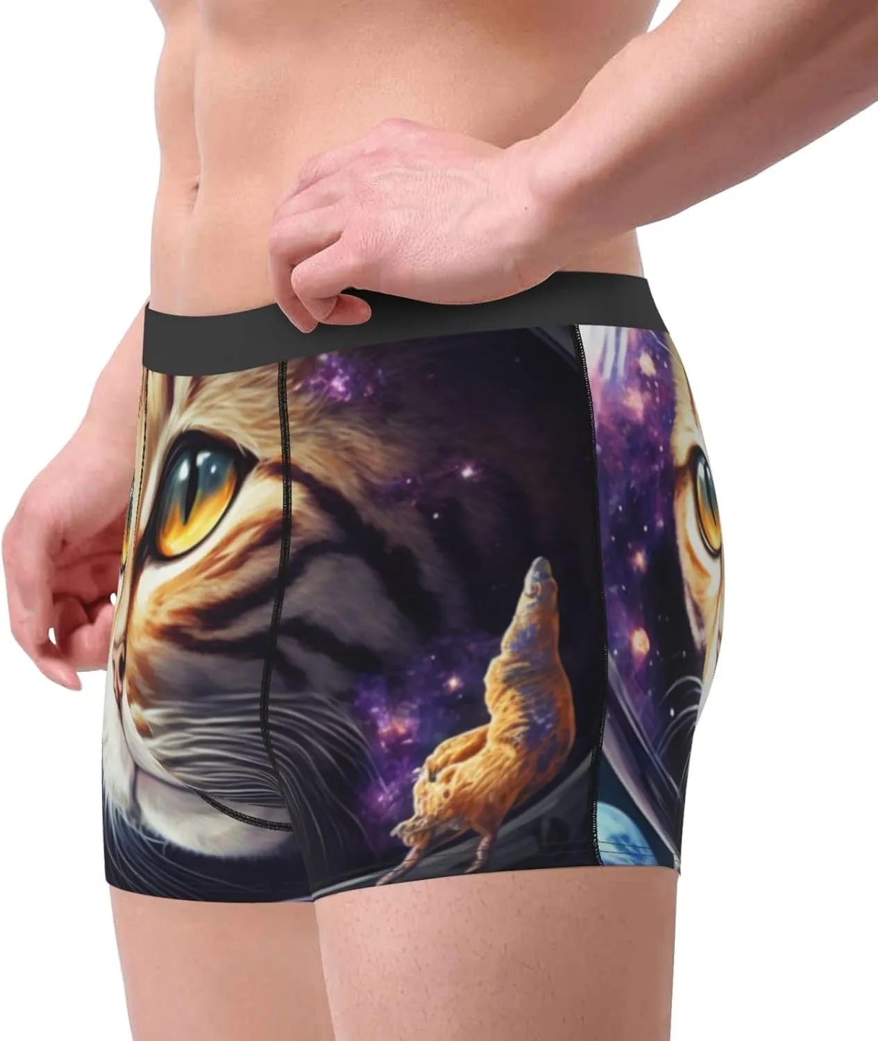 Astronaut Cat Print Boxer Briefs For Men Breathable Underwear-