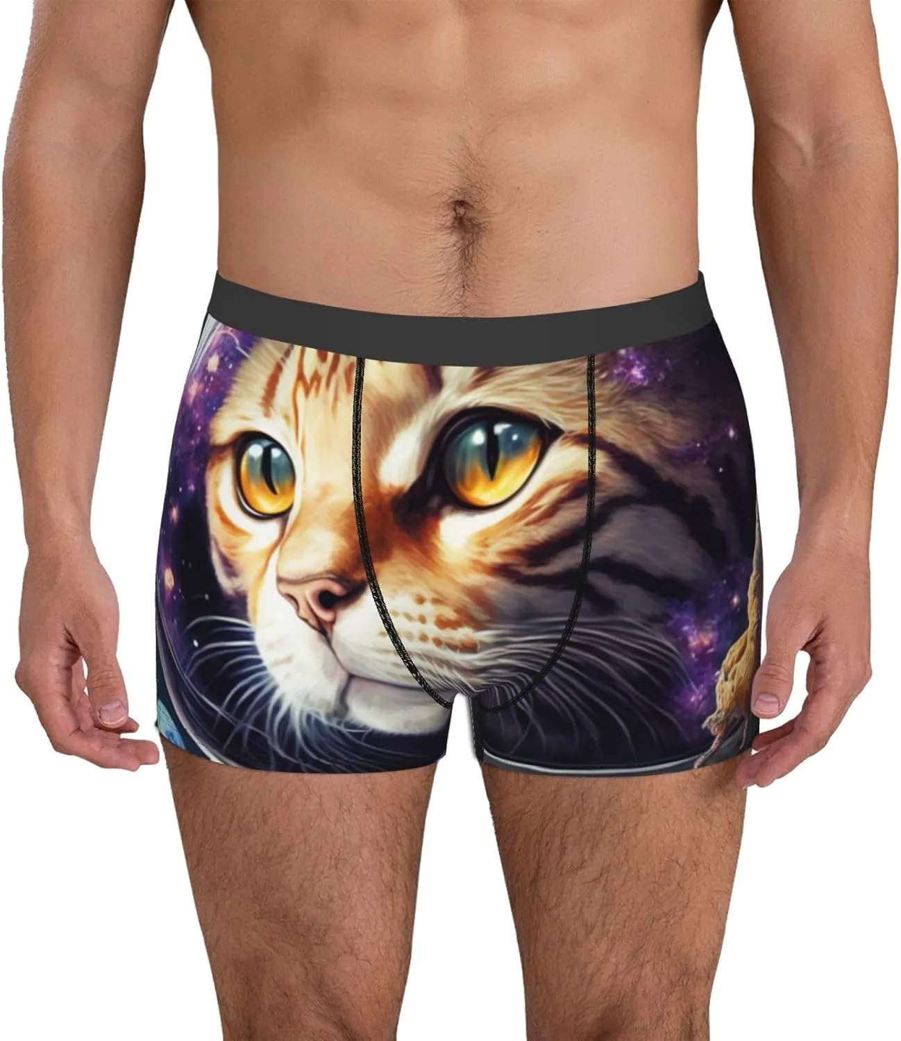 Astronaut Cat Print Boxer Briefs For Men Breathable Underwear-