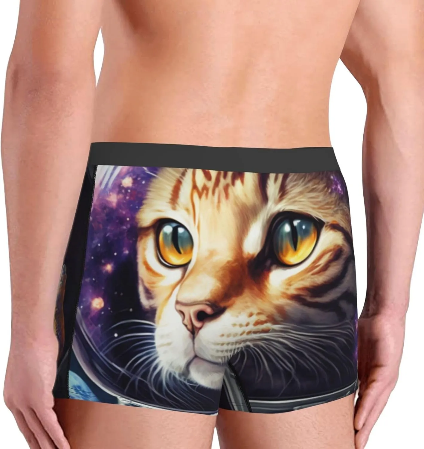 Astronaut Cat Print Boxer Briefs For Men Breathable Underwear-