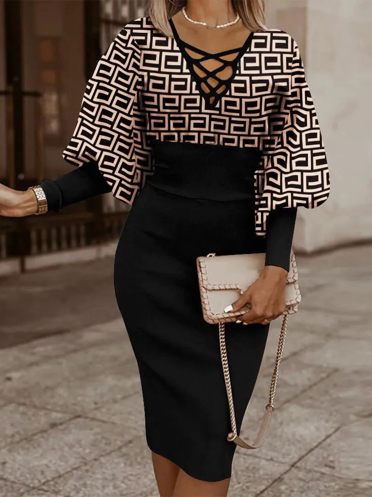 Autumn Office Women's Dress Autumn and Winter Printing Women Dress