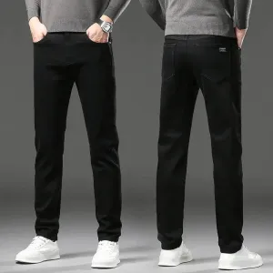 Autumn Winter Men's Stretch Jeans Gray Classic Business Fashion Slim Fit Denim Trousers