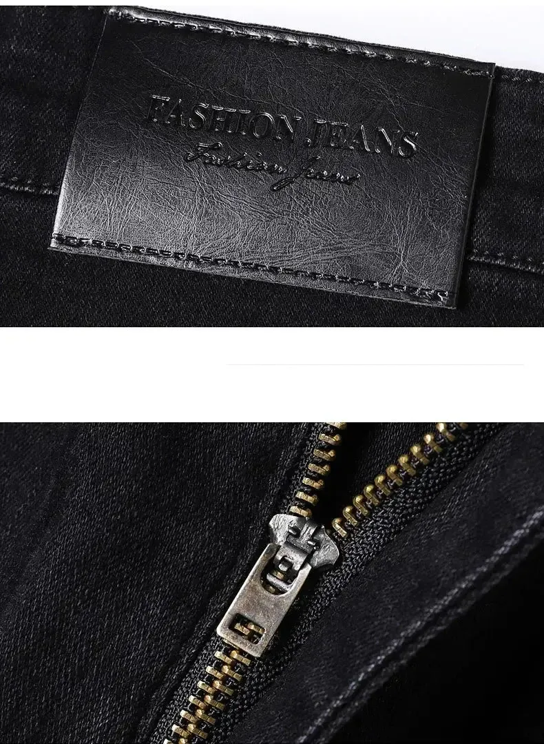 Autumn Winter Men's Stretch Jeans Gray Classic Business Fashion Slim Fit Denim Trousers