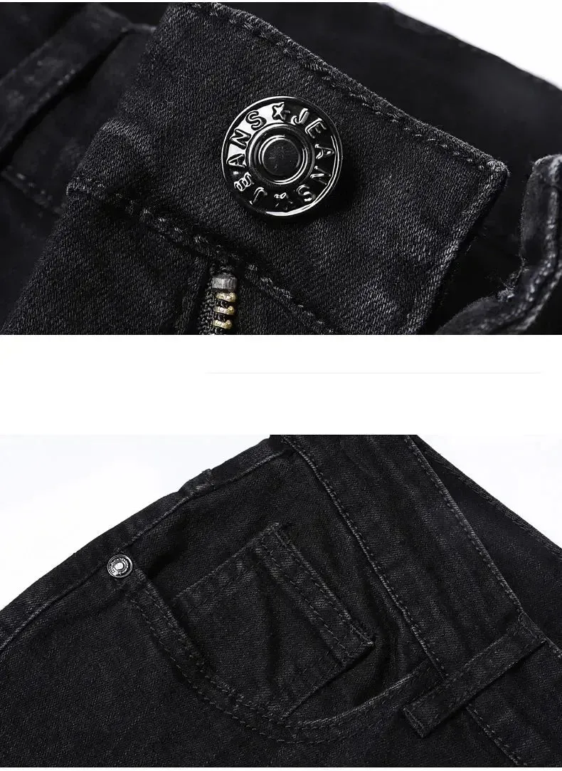 Autumn Winter Men's Stretch Jeans Gray Classic Business Fashion Slim Fit Denim Trousers