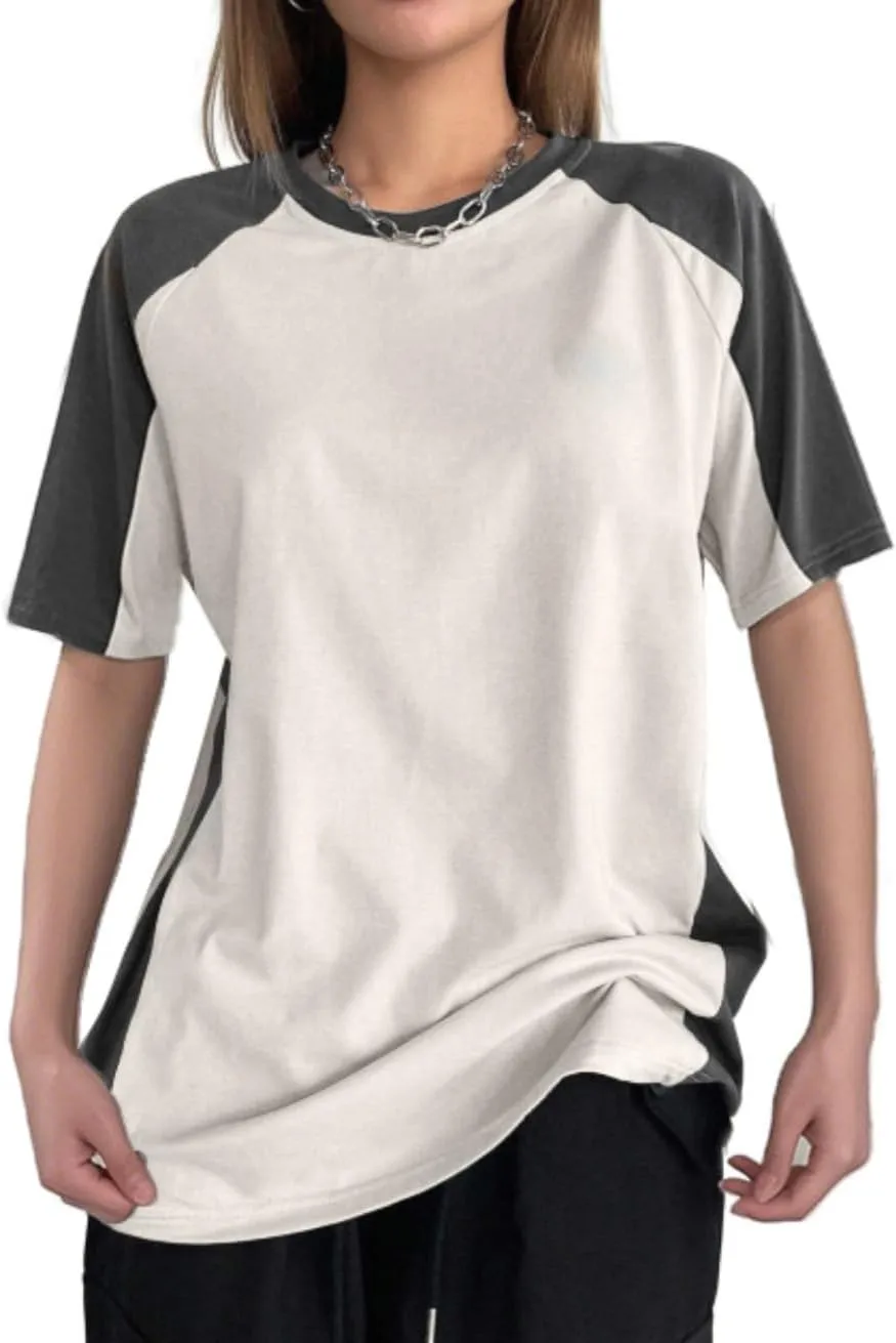 Avanova Women Raglan Short Sleeve Oversized T Shirts Color Block Loose Summer Tee Top