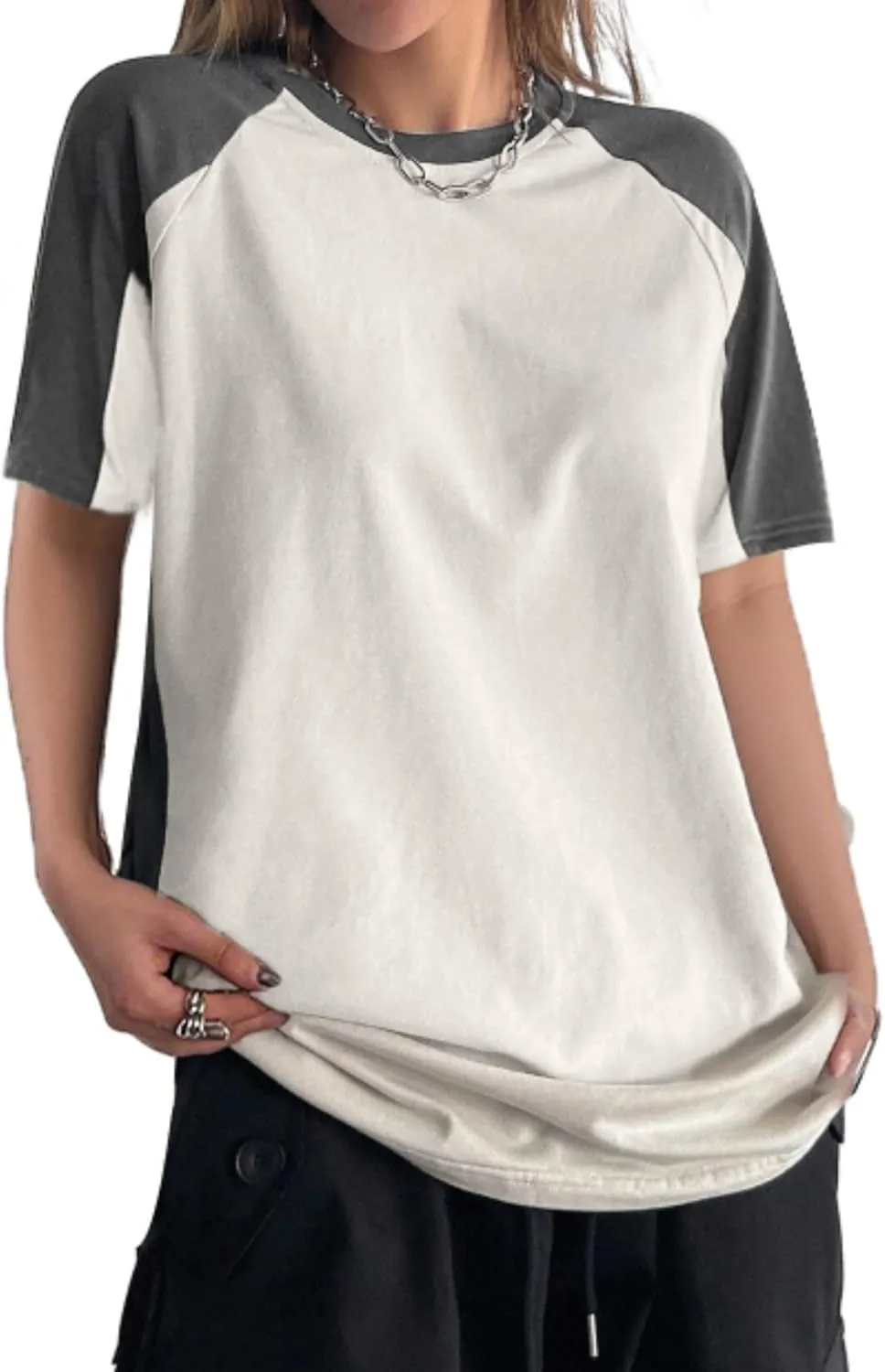 Avanova Women Raglan Short Sleeve Oversized T Shirts Color Block Loose Summer Tee Top