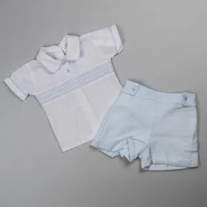 Baby Boys Smocked Shirt & Shorts- Light Blue