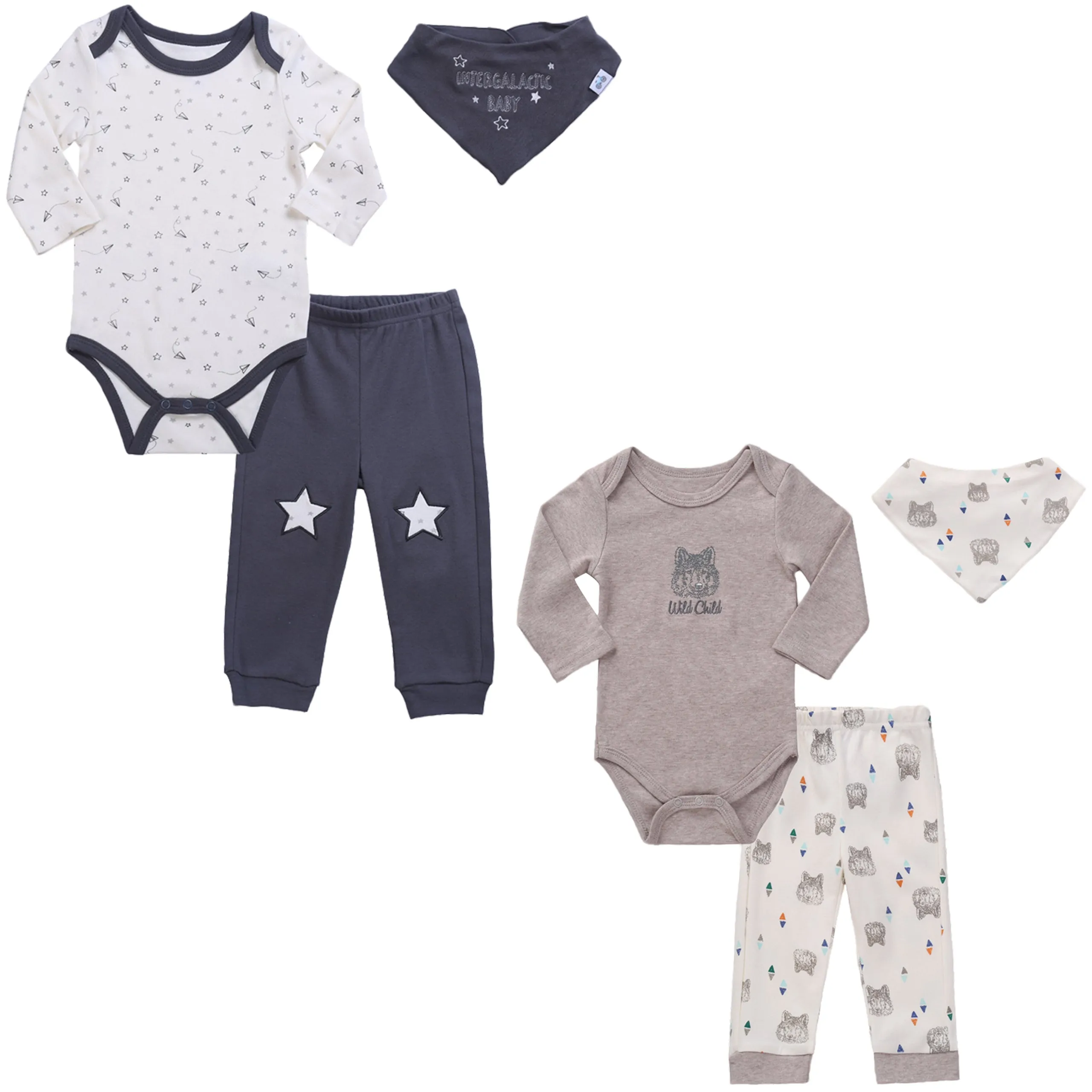 Baby Boys Twin Outfits Long-Sleeve Pant Bib Clothes Set