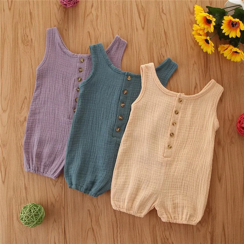 Baby Rompers Sleeveless Solid Color Cotton And Linen Rompers Baby Rompers