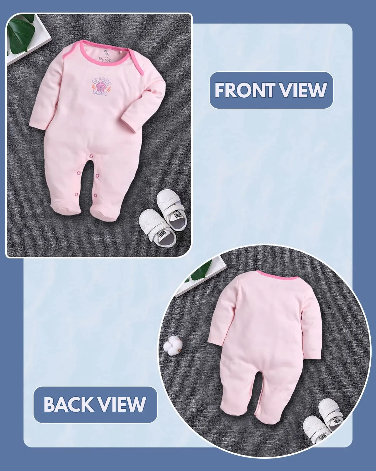 BabyGo Baby Romper 100% Cotton Rompers for New Born Baby|Sleepsuits for Baby Girls|Onesies|Infant Clothes|PINK| 0-3M| 3-6M| 6-9M| Pack of 2